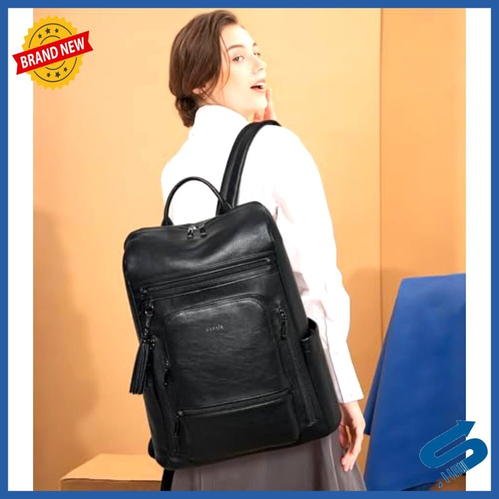 Large Travel Laptop Backpack Vegan Leather Waterproof Business College Work - Picture 2 of 6